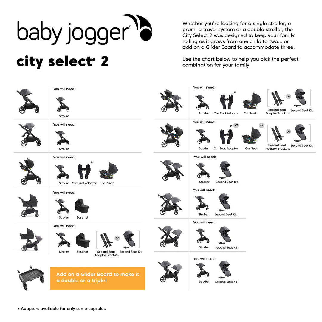 city select double stroller configurations City Select® 2 - Radiant Slate - Double Package